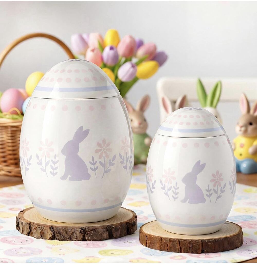 2 Pcs Easter Egg Candy Jar with Lid 7.87" 5.91" Ceramic New
